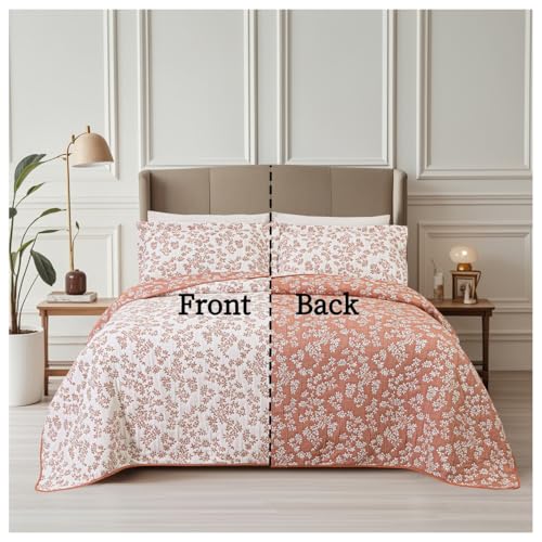 Marina Decoration Jacquard Embroidered Stitching Coverlet Bedspread Ultra Soft Bedding Solid 2 Piece Summer Quilt Set with 1 Quilted Sham, Pink Floral Twin/Single Size Marina Decoration