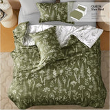 Joiedomi Queen Comforter Set Olive Green, 3 Pieces Floral Queen Bedding Set with 1 Soft Reversible Botanical Comforter and 2 Pillow Shams, Bed in a Bag for All Seasons Joiedomi