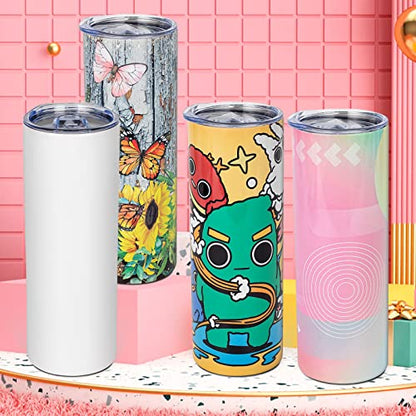 UIRZOTN 25 Pack 20 OZ Sublimation Tumbler Blanks Skinny Straight in Bulk, Stainless Steel Insulated Sublimation Tumbler with Polymer Coating for Heat Transfer, With Lid, Straw, ribbon, Gift Box