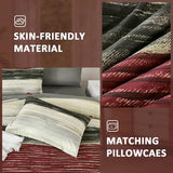 WONGS BEDDING Red King Size Comforter Set, 7 Pieces Striped Bed in a Bag Comforter and Sheet Set, Boho Lightweight Microfiber King Bedding Set for All Season (104" x 90")