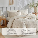 Jameswish 7 Pieces Bow Tufted Boho Comforter Set Khaki Farmhouse Shabby Chic Embroidered Bedding for All Seasons Full Size with Comforter Sheets Pillowcases Shams Jameswish