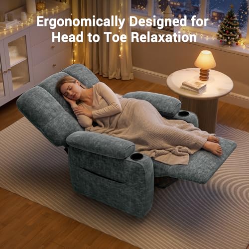 AMADA HOMEFURNISHING Power Recliner Chair for Adults, Infinite Adjustable Chenille Electric Recliner with Cup Holder, Remote, USB Port, Side Pockets & Thick Seat Cushion, for Living Room & Bedroom