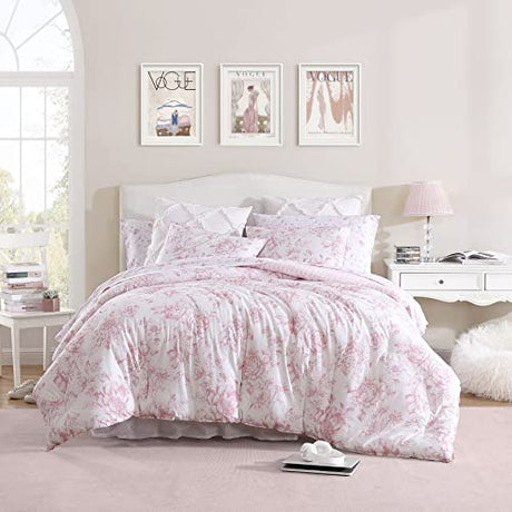 Laura Ashley - Twin Comforter Set, Reversible Cotton Bedding for Year Round Use, 2 Piece Coquette Bed Set with Matching Pillowcase (Delphine Mauve Pink) Laura Ashley