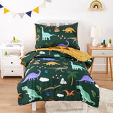 Wake In Cloud - Toddler Bedding Set for Boys, 4 Pieces Soft Crib Bed Set Including Comforter, Fitted Sheet, Flat Top Sheet and Pillowcase, Colorful Jurassic Dinosaur Volcano, Dark Green Wake In Cloud