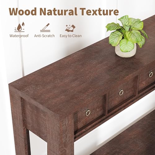 IDEALHOUSE 54inch Rustic Wooden Entryway Table with 2 Drawers & Open Shelf – Farmhouse Console Sofa Table for Hallway, Foyer & Living Room, Brown IDEALHOUSE