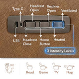 Watson & Whitely Genuine Leather Wall Hugger Power Recliner Chair with Power Headrest, Heating & Cooling, Electric Lay Flat Recliner with Cup Holders & Armrest Storage for Living Room, Saddle Brown