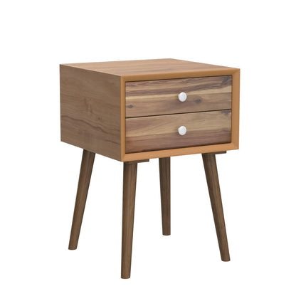 Giantex Nightstand with 2 Drawers Set of 2, Mid Century Modern Bedside Table with Solid Wood Legs, Practical End Side Table for Living Room Bedroom Small Space, Night Stand, Walnut - WoodArtSupply