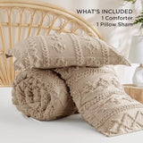 Bedsure Tufted Boho Comforter Set Twin Size - Khaki Boho Bed Set, GentleSoft™ 2 Pieces Farmhouse Shabby Chic Embroidery Bedding, Gifts for Woman, Soft Jacquard Twin Comforter for All Seasons Bedsure