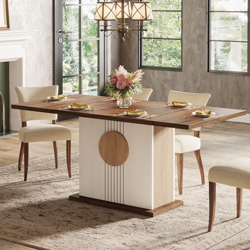 Tribesigns 55" Rectangular Dining Table for 4 to 6 People, Farmhouse Wood Dinner Table for Kitchen, Dining Room & Living Room, Oak Brown & White Tribesigns