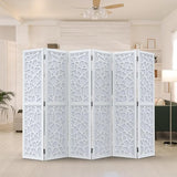 VINGLI 70'' H Room Divider, Non-Woven Fabric Privacy Screen, Indoor Partition Wall Dividers, Freestanding Hinged Space Separator with Modern Unique Pattern (White, 6 Panel) VINGLI