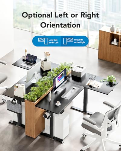 HUANUO L-Shaped Standing Desk, 71 x 48 inch Dual Motor Corner Standing Desk, Electric Height Adjustable Computer Desk with Cable Tray & 3 Preset Heights, Raising Desk for Home Office, Black, HNESD110 HUANUO
