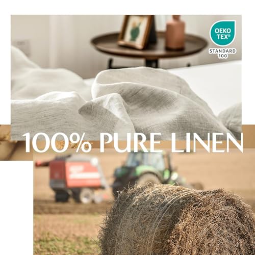 Simple&Opulence 100% Linen Duvet Cover Set, 3 Pieces Belgian Flax Breathable Bedding, 1 Comforter Cover+2 Pillowshams with Coconut Button Closure(Queen,Linen) Simple&Opulence