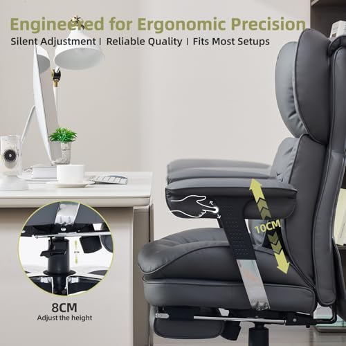 Efomao Big and Tall Office Chair with Footrest – High Back Computer Chair with Adjustable Armrests，Executive Office Chair with Wide Seat, Modern Desk Chair for Home Office, Gaming, or Study, Grey Efomao