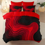 Aesthetic Bedding Red Duvet Cover Single Size, Reversible Modern Curves Minimalist Bedding Set 3 Pcs – Soft Microfiber Comforter Cover with 2 Pillow Shams Generic