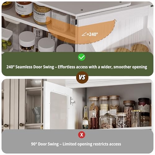 IRONCK Corner Cabinet with Drawer, 72" Kitchen Pantry Cabinet, 5-Tier Farmhouse Pantry with 3 Adjustable Shelves, 2 Doors Storage, Spacious Hutch for Kitchen, Living Room, White IRONCK