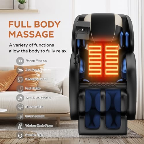 2026 Massage Chair Full Body, Zero Gravity Massage Chair with Auto Modes, Airbag Massage, 6 Fix Point Rollers, Foot Massage, Heating, Touch Screen Controller, Home Relaxation Recliner with Massage Msutree