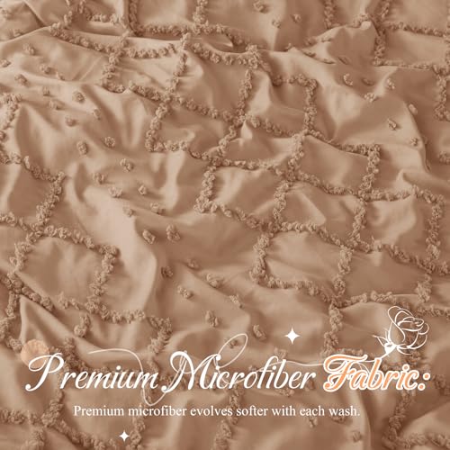 Manyshofu 5Pcs Boho Queen Duvet Cover Set - Tufted Taupe Duvet Cover Pattern, Shabby Chic Boho Bedding Set Textured Comforter Covers with Embroidery Pillow Shams Manyshofu