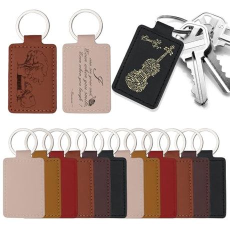 Tikjiua 15 Pcs PU Leather Keychain, 6 Colors Rectangular Leather Key Fob Kit, Laser Engraving Key Fob for Stamping Craft, Leather Keychain Blanks Making Tikjiua