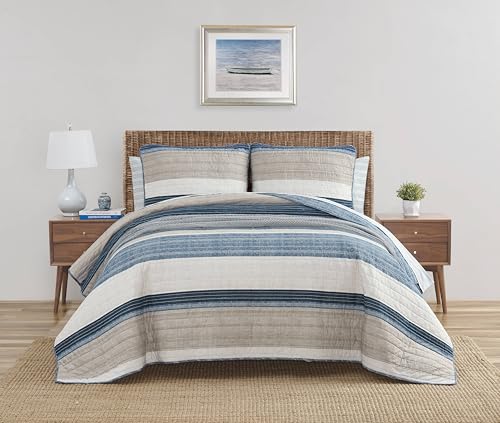 Nautica - Queen Quilt Set, Soft & Breathable Cotton Bedding with Medium Weight Feel, Reversible 3 Piece Bed Set with Matching Pillowcases (Ridgeport Denim)