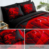 WONGS BEDDING Red Comforter Set Cal King, Reversible Red Rose 7 Pieces Bed in a Bag, Lightweight Soft Microfiber Bedding Sets with Comforter, Flat Sheet, Fitted Sheet, Pillowcases & Shams WONGS BEDDING
