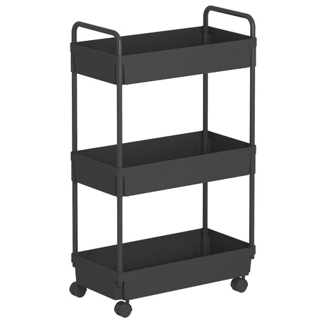 Buzowruil Rolling Storage Cart 3 Tier Organizer Mobile Shelving Unit Storage Rolling Utility Cart with Wheels for Kitchen Bathroom Laundry,Black Buzowruil