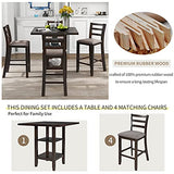 LUMISOL 5-Piece Counter Height Dining Table Set for 4, Square Dining Table Set for Dining Room Kitchen, Farmhouse Kitchen Table with 2-Tier Storage Shelves and 4 Padded Chairs, Espresso LUMISOL