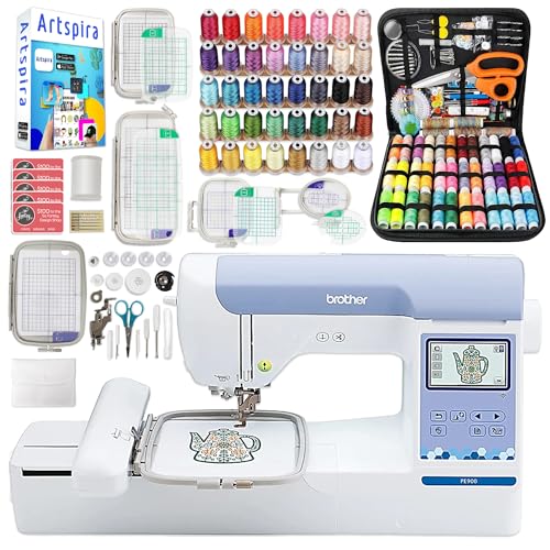 Brother PE900 5" x 7" Embroidery Machine All-in-One Bundle with 5 Embroidery Hoops, 40 Embroidery Threads & Deluxe Accessory Kit