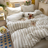 MOTNTD Brown Striped Twin Duvet Cover Set Boho Pattern Twin Comforter Cover Lightweight Stripe Dorm Room Farmhouse Duvet Cover with 2 Pillowcases Teen Boy Bedding Set Washed Microfiber Duvet Protector MOTNTD