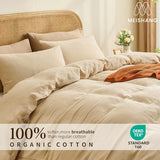 MEISHANG Muslin Duvet Cover King Size - 100% Organic Cotton, Soft Textured Gauze Weave Duvet Cover for Breathable All-Season Oeko-Tex Certified - 3 Piece Set (King, Linen) MEISHANG