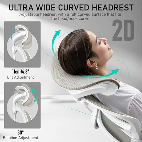 BESTFAIR High Back Ergonomic Office Chair, Breathable Mesh Desk Chair with Lumbar Support, Adjustable Headrest, Flip-up Armrests, Computer Gaming Chair, (LightGray, 1Pack) BESTFAIR