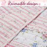Cozy Line Home Fashions Pink Flower Lace Ruffle Stripe Shabby Chic Girl 100% Cotton Reversible Quilt Bedding Set, Coverlet, Bedspread (Pink Lace, King - 3 Piece: 1 Quilt + 2 Shams) Cozy Line Home Fashions