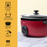 ICOOK USC-35-OP001RD 3.5 Quart Slow Cooker,Aluminium Sear/Sauté Stew Pot Stovetop safe,Dishwasher Safe,Glass Lid,Adjustable Temp,Food Warmer,Red ICOOK
