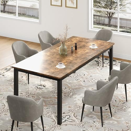 dainslef 71 Inch Industrial Dining Table, Large Rectangle Kitchen Table with Metal Legs, Round Corners, Wooden Conference Tables Writing Desk for Dining Room, Living Room, Retro Brown dainslef