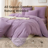 YASMENG 100% Cotton Muslin Duvet Cover Set Twin Size Purple, Ultra Soft Breathable Absorbent Gauze Bedding Duvet Cover, Luxurious Minimalist Natural Wrinkle Linen Textured Comforter Cover 68" x 90" YASMENG