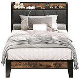 LIKIMIO Twin Bed Frames, Storage Headboard with Charging Station, Solid and Stable, Noise Free, No Box Spring Needed, Easy Assembly LIKIMIO