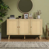 IDEALHOUSE 47.2" Rattan Sideboard Buffet Cabinet with 3 Doors, Boho Storage Cabinet with Adjustable Shelves, Console Table for Living Room, Dining Room, Entryway, Coffee Bar IDEALHOUSE