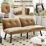 63" Convertible Futon Sofa Bed,Comfy Velvet Cloud Couch Bed with 4 Reclining Backrest,Modern Small Sleeper Loveseat for Living Room Home Office (Brown) Majnesvon