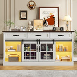 St.Mandyu 66" Sideboard Buffet Cabinet with Drawers, Farmhouse Buffet Table with Storage, Modern Coffee Bar Wine Bar Cabinet with Barn Doors for Kitchen, Dining Room, Living Room, White St.Mandyu