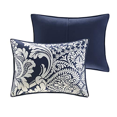 Madison Park Vienna Cotton Poly Blend Duvet Set - Classic Traditional Design, Cozy All Season Comforter Cover, Matching Shams, Decorative Pillows Vienna, King/Cal King(104"x92"), Indigo 6 Piece Madison Park