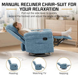 Korser Recliner Chair, Swivel Rocker Recliner Chair for Adults, Small Recliners for Small Spaces, Manual Recliner Chair with Side Pockets, Nursery Rocking Chair for Living Room, Chenille, Airy Blue