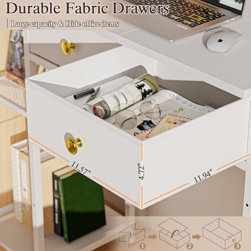 DAOUTIME White Computer Desk, 36 Inch Small Desk with Drawers, Home Office Desk with Storage Shelves for Bedroom, Living Room, Dorm, Vanity Desk for Small Spaces, White DAOUTIME