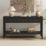 Merax Entryway Console Table with Storage, 3 Drawers Design/Wood Frame/Behind Couch & Sofa, Black Merax