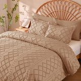 Manyshofu 5Pcs Boho Queen Duvet Cover Set - Tufted Taupe Duvet Cover Pattern, Shabby Chic Boho Bedding Set Textured Comforter Covers with Embroidery Pillow Shams Manyshofu
