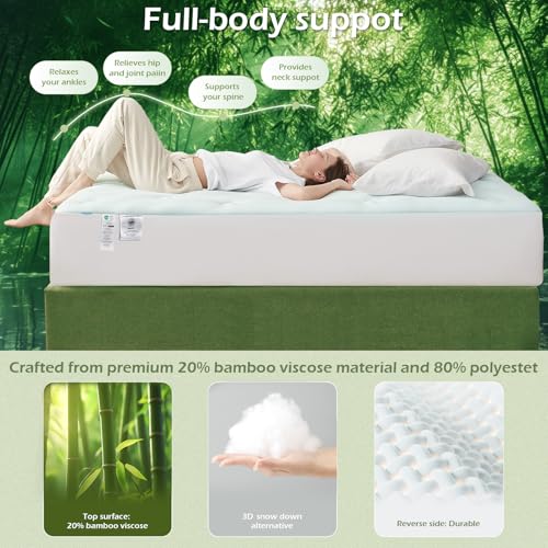 Hansleep Full Size Memory Foam Mattress Pad Topper, Full Foam Mattress Topper Viscose Derived from Bamboo, Full Bed Mattress Pad Cover for Back Pain Relief, 78" x 80", White Hansleep
