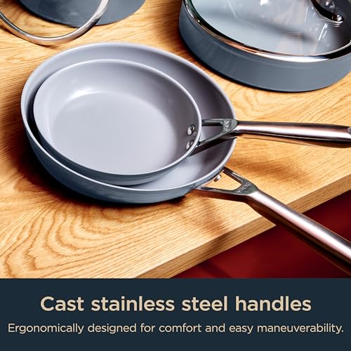 Ninja NeverStick Ceramic Pro 14-Piece Cookware Set, Non-Stick Pots & Pans Set with Glass Lids, Ceramic Coated, Stainless Steel, Stove to Oven Safe, All Stovetops & Induction Compatible, Blue CW39014MM Ninja