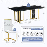 JUFU Dining Table Set for 10, 79'' Dining Table for 8-10 People with Faux Marble Tabletop and Sturdy Leg, White Rectangle Dining Room Table Set for 10 with White PU Chairs, Perfect for Dining Room JUFU