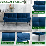 Modern Velvet Convertible Folding Futon Couch Sofa Bed Adjustable Pillow Top Arm Memory Foam Couch Double Loveseat Sofa for Compact Living Space,Dorm,Game Studio,Apartment,Bedroom (Navy Blue) Klwenas Maec