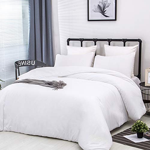 CLOTHKNOW White Queen Comforter Set White Bedding Comforter Sets All Season Soft Bed Comforter Sets Queen Comforter with 2 x Pillowcases CLOTHKNOW