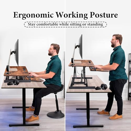 Standing Desk Converter 37 Inch – Easy Assembly Height Adjustable Sit Stand Desktop Riser with GasSpring Lift, Duals Monitor Laptop Workstation and Spacious Keyboard Tray, Ergonomic Converter (Brown) Generic
