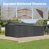 Domi 12x25FT Heavy Duty Outdoor Metal Garage Shed & Carport – Extra Large Lockable Double Door Storage Shelter for Cars, Trucks, Motorcycles, Lawn Equipment (Dark Grey) domi outdoor living